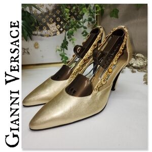 Authentic Gianni Versace Gold Sling Back Heels